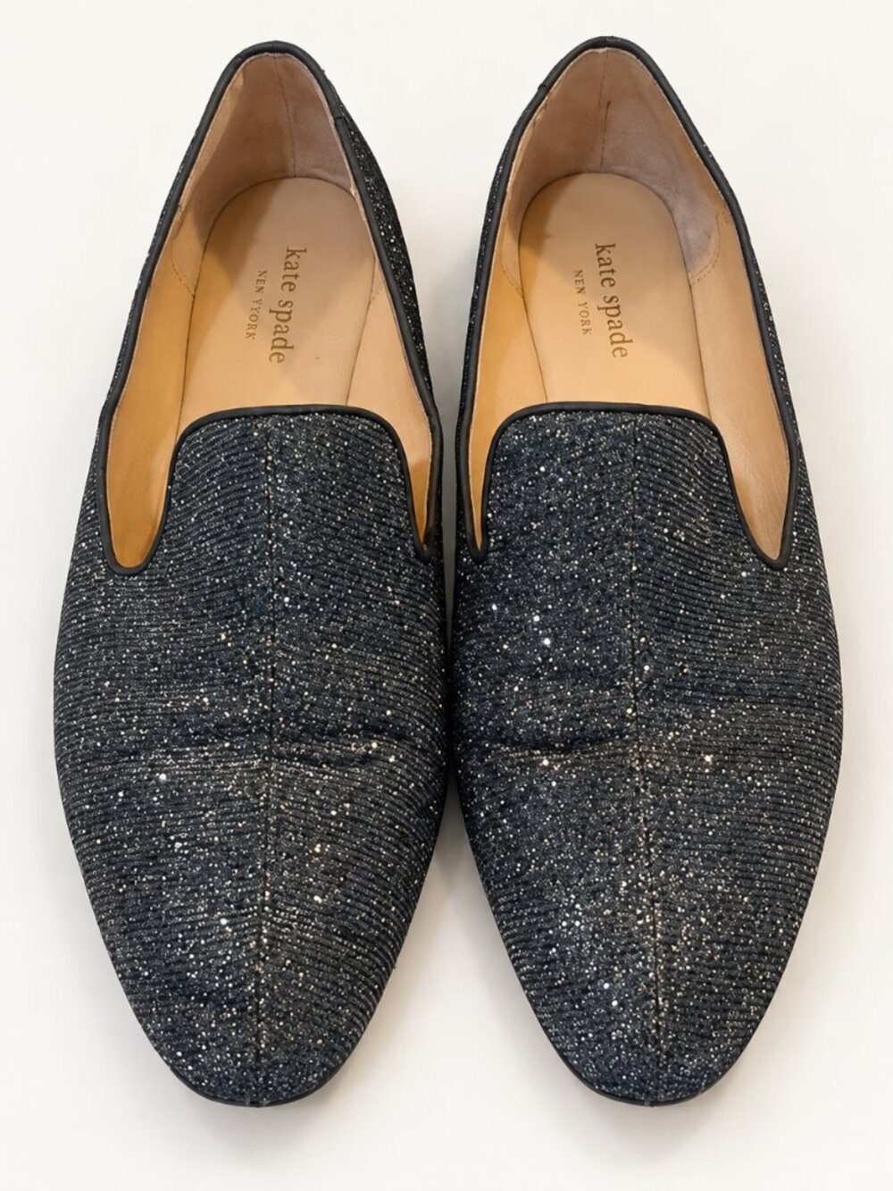 Kate Spade Jonah Metallic Black Smoking Slipper Loafer Flats Size 8.5M